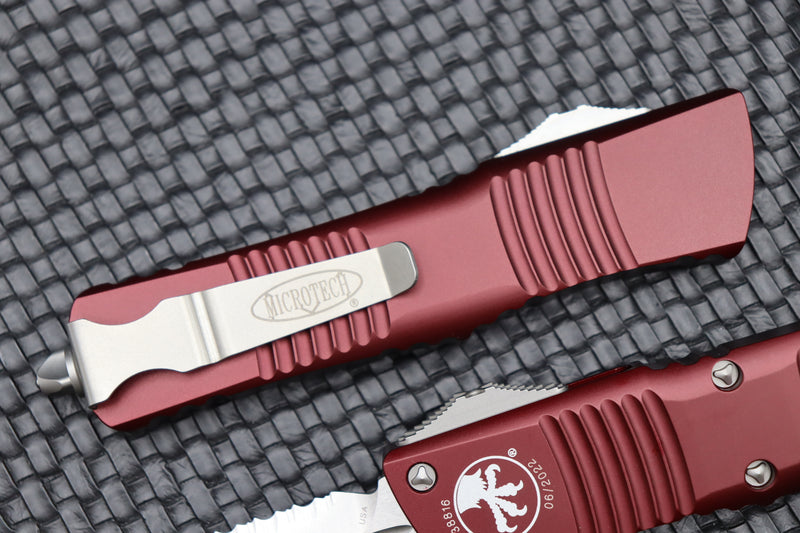 Microtech Combat Troodon Double Edge Stonewash Fully Serrated & Merlot Red 142-12MR