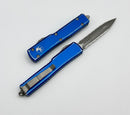 Microtech UTX-70 Double Edge Double Fully Serrated Apocalyptic & Distressed Blue 147-D12DBL