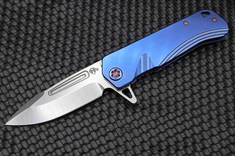 Medford Knife Proxima Tumbled S35 & Blue Handles w/ Flamed Hardware & Brush/Flamed Clip