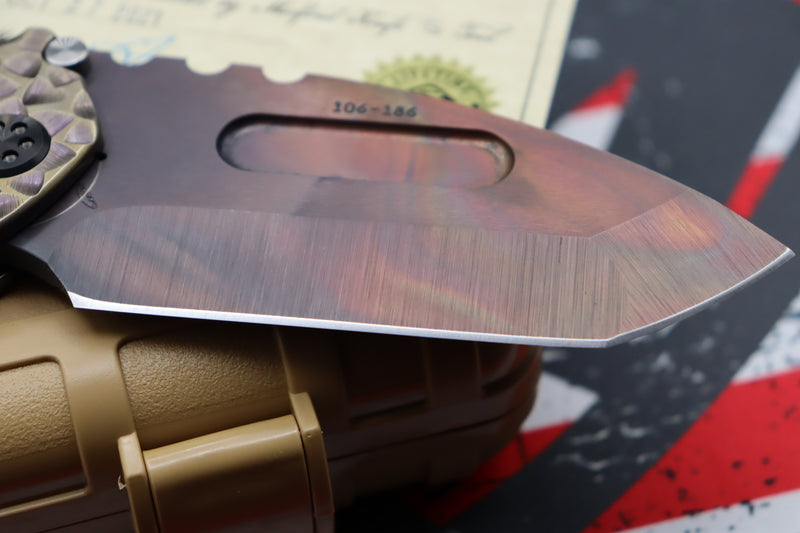 Medford Knife Praetorian T Peaks & Valleys Violet-Bronze Fade & Flamed Hardware with S35 Vulcan Tanto 106-186