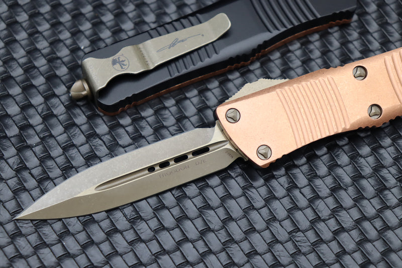 Microtech Troodon Bronze Double Edge & Copper Top Signature Series 138-13APCPS