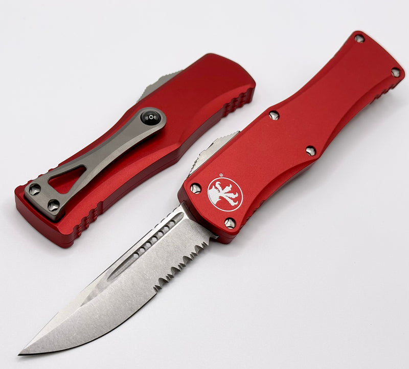 Microtech Hera Single Edge Stonewash Partial Serrated & Red 703-11RD
