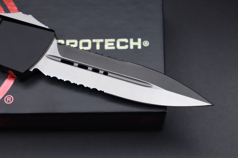 Microtech Combat Troodon Black w/ Double Edge Satin Partial Serrated 142-5