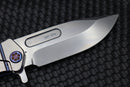 Medford Knife USMC Fighter Flipper S35 Tumbled & Blue w/ Faced Silver Flats Handles & Flamed Hardware/Clip/Pommel