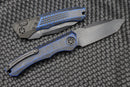 Heretic Knives Wraith Auto Battleworn Black Tanto w/ Carbon Fiber Bolster & Breakthrough Blue Handle DLC H100-8A-BRKBLU