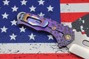 Medford Praetorian Genesis T S35 Tumbled Tanto & Bead Blast/Violet "Falling Leaf" Sculpted Handles w/ Flamed Hardware & Brushed/Flamed Pocket Clip
