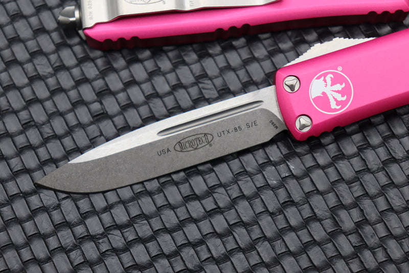 Microtech UTX-85 Single Edge Stonewash Standard & Pink 231-10PK