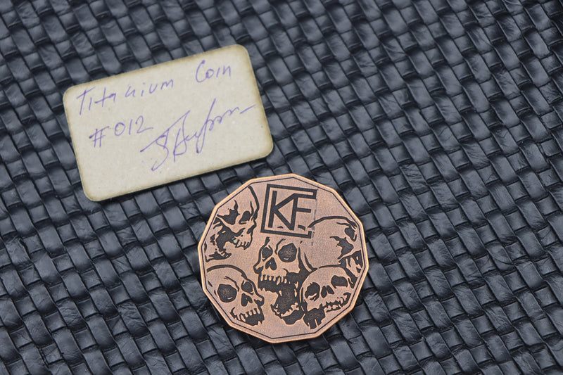 Custom Knife Factory Skull & King Cobra Titanium Engraved Coin