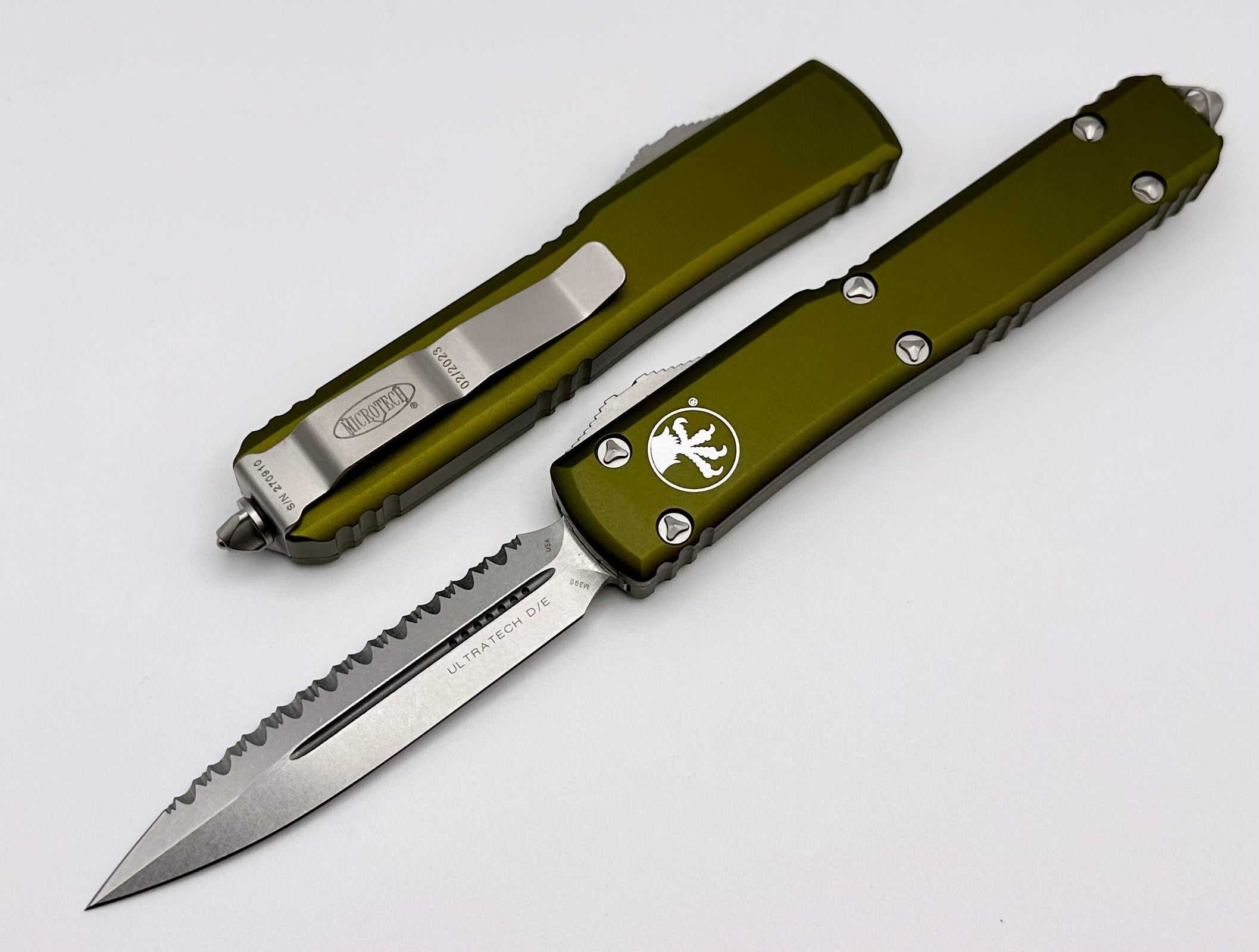 Microtech Ultratech Double Edge Stonewash Full Serrated & OD Green 122