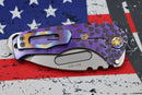 Medford Praetorian Genesis T S35 Tumbled Tanto & Bead Blast/Violet "Falling Leaf" Sculpted Handles w/ Flamed Hardware & Brushed/Flamed Pocket Clip