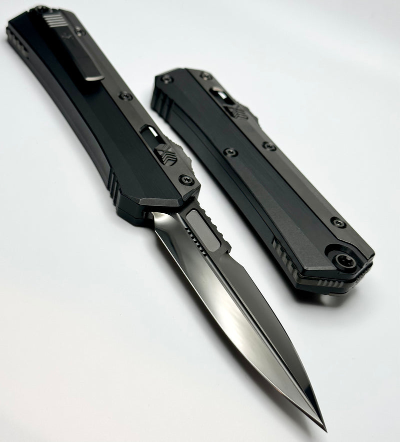 Marfione Custom Knives Glykon DLC Diamondwash Bayonet w/ Hefted Black Aluminum Handle & Stippled DLC Overlay w/ DLC Two Tone Hardware