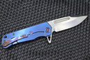 Medford Knife Proxima Tumbled S35 & Blue Handles w/ Flamed Hardware & Brush/Flamed Clip