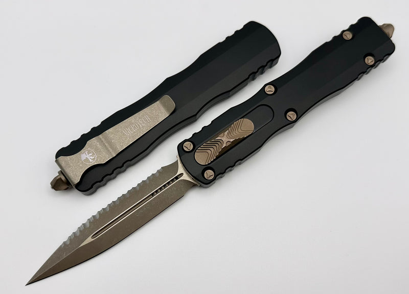 Microtech Dirac Delta D/E Bronze Apocalyptic Full Serrated & Black 227-15AP