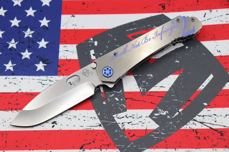 Medford Knife 187 DP Drop Point D2 Tumbled & Tumbled "2nd Amendment" Laser Handles w/ Blue Hardware/Clip