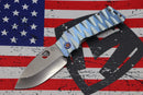 Medford TFF-1 Fat Daddy Blue "Lazy River" Sculpted Handles w/ Flamed Hardware, Blue Clip & Tumbled S35VN
