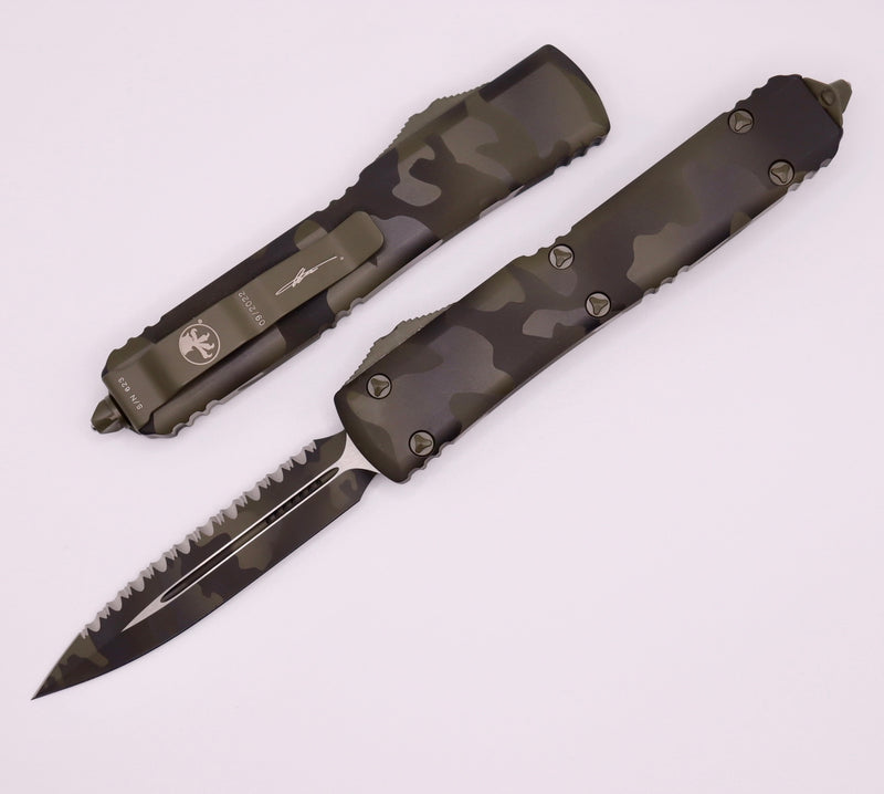 Microtech Ultratech Double Edge Full Serrated Olive Camo 122-3OCS