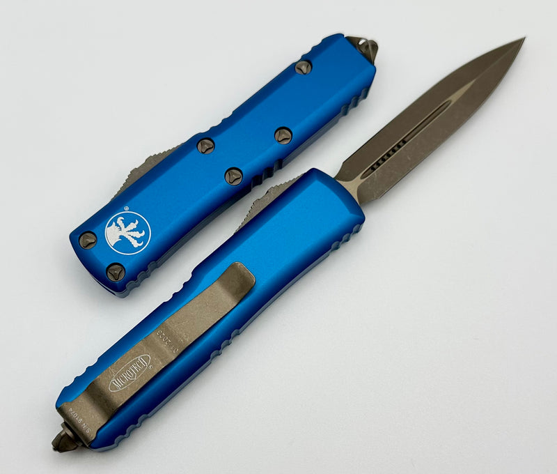 Microtech UTX-85 Double Edge Apocalyptic Bronze Standard & Blue 232-13APBL