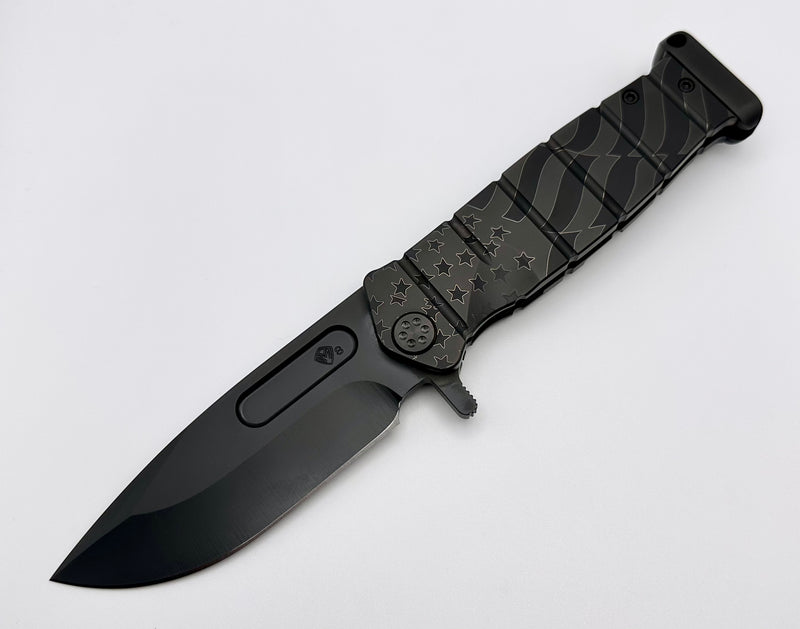 Medford Knife Fighter Flipper USMC PVD “Ghost American Flag” Engraved & PVD Hardware with PVD CPM-S35