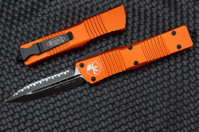 Microtech Combat Troodon Black Double Edge Fully Serrated & Orange 142-3OR