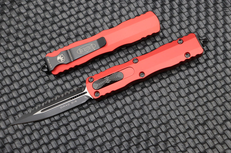 Microtech Dirac Double Edge Fully Serrated & Red 225-3RD