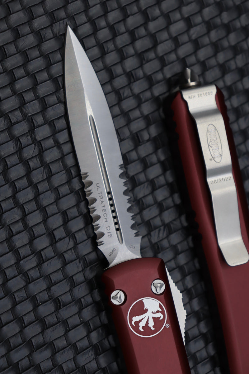 Microtech Ultratech Double Edge Satin Partial Serrated & Merlot 122-5MR