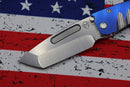Medford Midi Marauder S35 Tumbled Tanto & Blue Handles w/ Brushed Silver Grooves/Scallops/Perimeters
