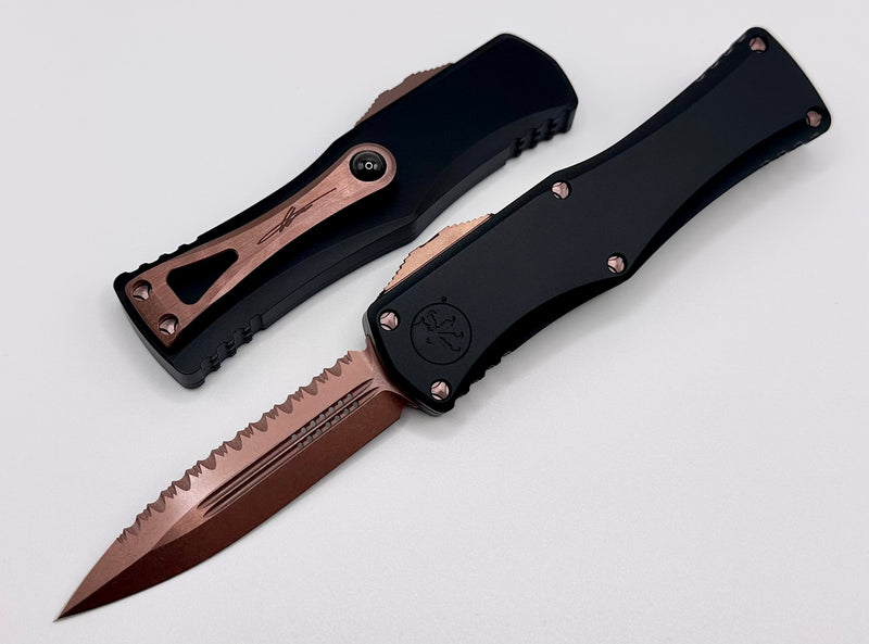 Microtech Hera Deep Engraved Black & D/E PVD Rose Gold Fully Serrated 702-3PVDRGS