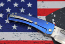 Medford Midi Marauder S35 Tumbled Tanto & Blue Handles w/ Brushed Silver Grooves/Scallops/Perimeters