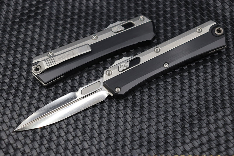 Marfione Custom Knives Glykon Two Tone Stonewash Polished Bayonet w/ Hefted Black Aluminum Handle & Ti Accents
