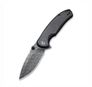 Civivi Pintail Flipper Twill Carbon Fiber Overlay On Black G10 Handle (2.98" Black Hand Rubbed Damascus) C2020DS-1
