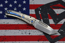 Medford Midi Marauder S35 Tumbled Tanto & Tumbled Stars & Bars Handle w/ Rivet Spring & Blue Hardware w/ Brushed/Blue Clip