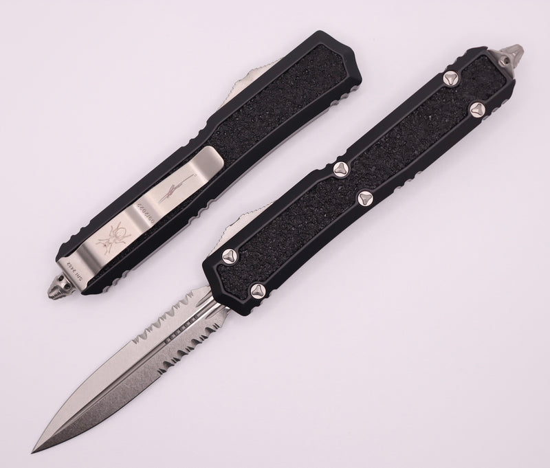 Microtech Makora Double Edge Stonewash Partial Serrated & Black 206-11S