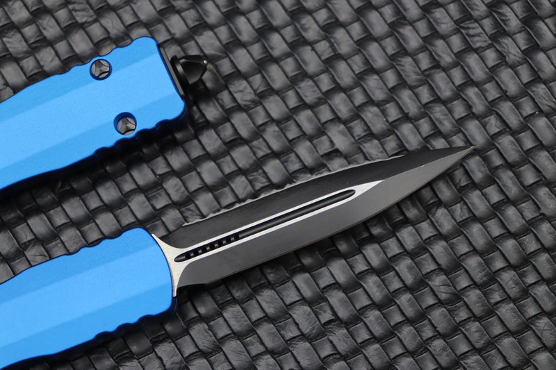 Microtech Dirac Double Edge Fully Serrated & Blue 225-3BL