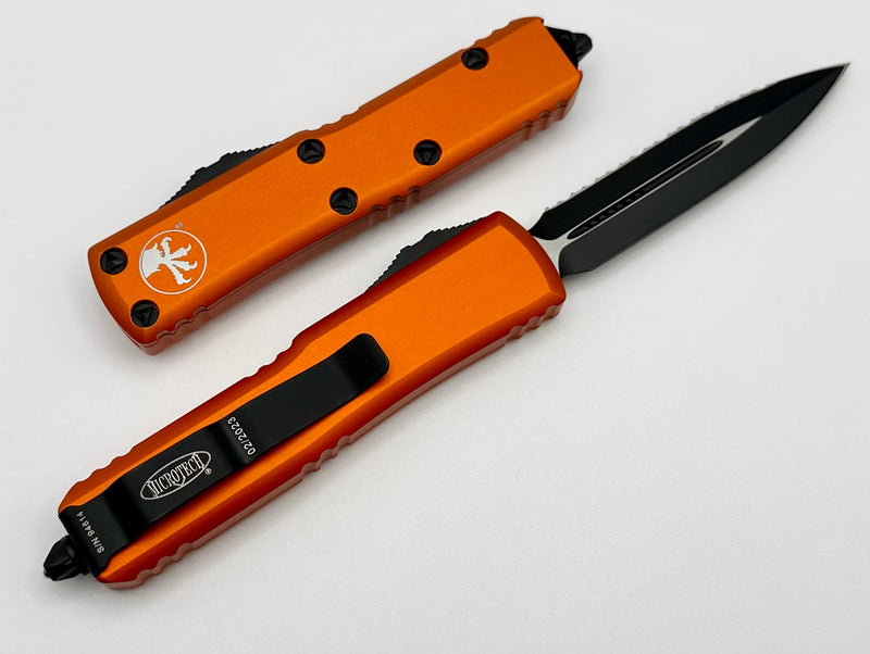 Microtech UTX-85 Double Edge Fully Serrated Black Standard & Orange 232-3OR