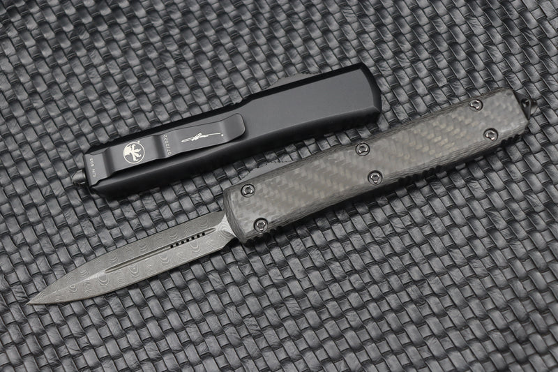 Microtech Ultratech Damascus Pattern 2 Double Edge & Carbon Fiber Top 122-16CFS