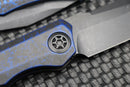 Heretic Knives Wraith Auto Battleworn Black Tanto w/ Carbon Fiber Bolster & Breakthrough Blue Handle DLC H100-8A-BRKBLU