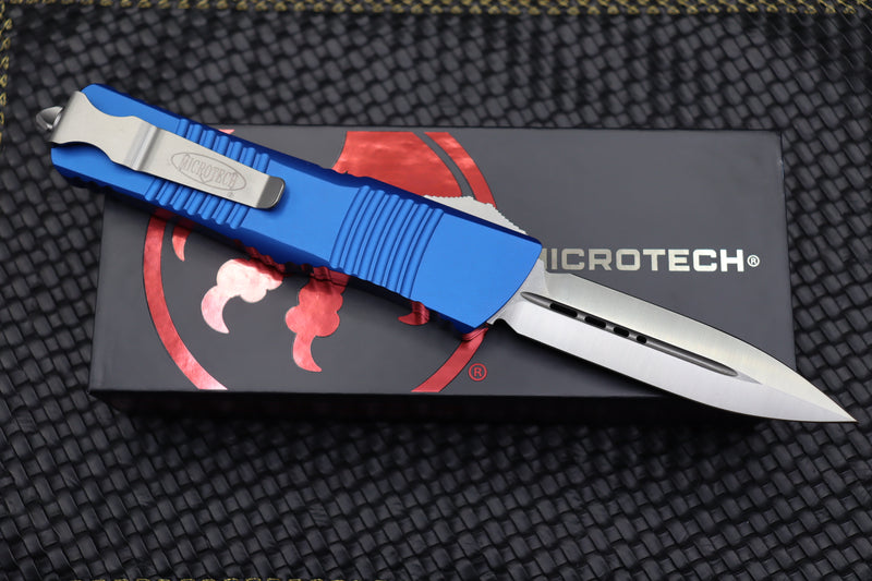 Microtech Combat Troodon D/E Satin & Blue 142-4BL