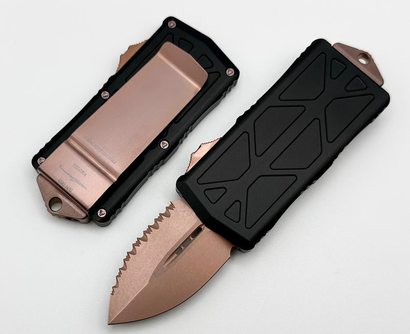 Microtech Rose Gold Microtech Exocet PVD Rose Gold Full Serrated & Black Handle Signature