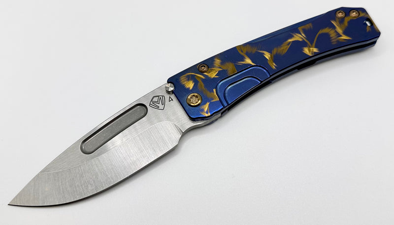 Medford Knife Slim Midi S45 Tumbled Drop Point w/ Blue/Bronze Birds of Paradise Handles & Bronze Hardware/Clip