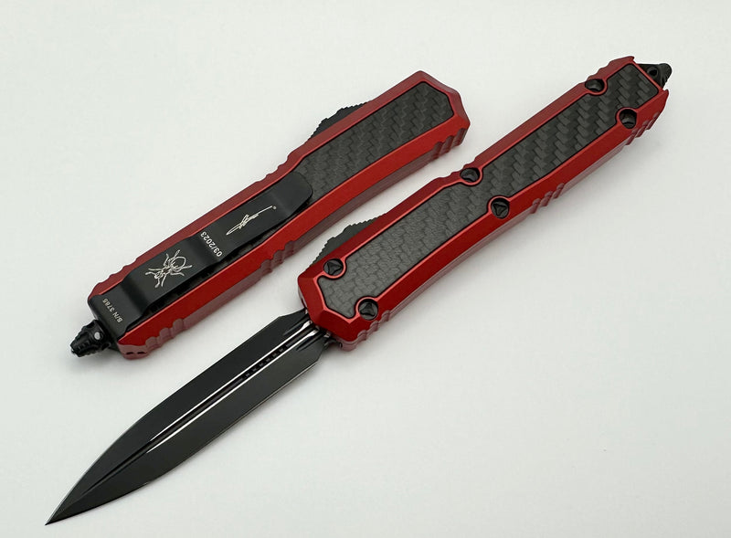 Microtech Makora Black Double Edge w/ Carbon Fiber Inlays & Red 206-1RDCFIS