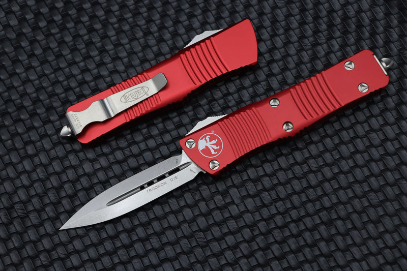 Microtech Troodon Stonewash Standard Double Edge & Red 138-10RD