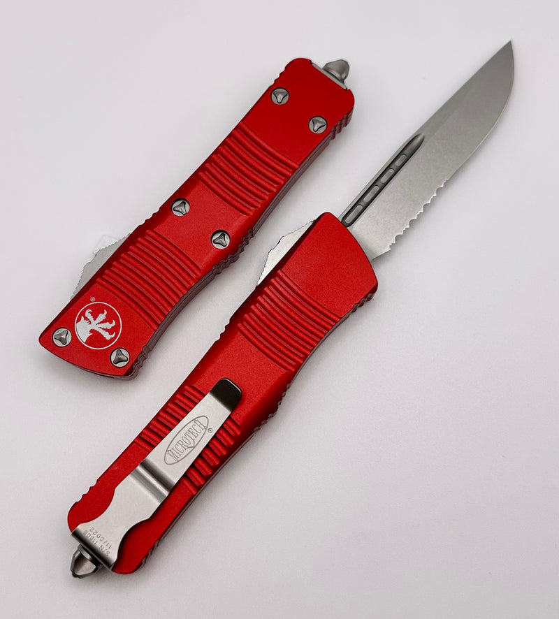 Microtech Troodon Single Edge Stonewash Partial Serrated & Red 139-11RD