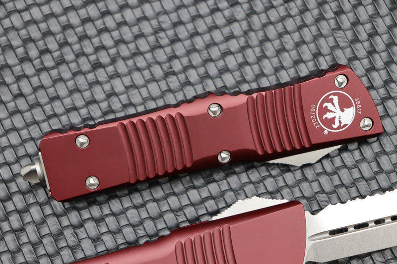 Microtech Combat Troodon Double Edge Stonewash Fully Serrated & Merlot Red 142-12MR