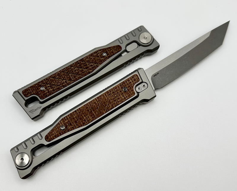 Reate EXO Exoskeleton Design Titanium/Burlap Micarta & CPM-3V Tanto