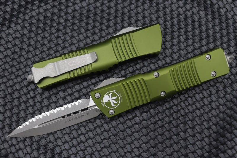 Microtech Combat Troodon OD Green w/ Double Edge Apocalyptic Fully Serrated 142-12APOD