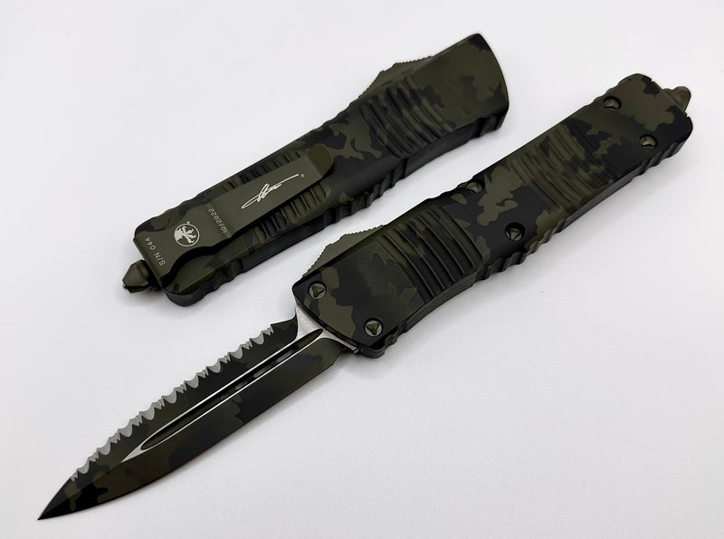 Microtech Combat Troodon OD Green Camo w/ Double Edge Full Serrated Camo  142-3OCS