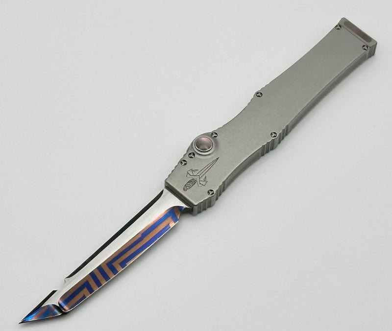 Marfione Custom Halo III Mini Star Grind Blued Mosaic Damascus Tanto w/  Stainless Steel Handle & Black Lip Pearl Inlays