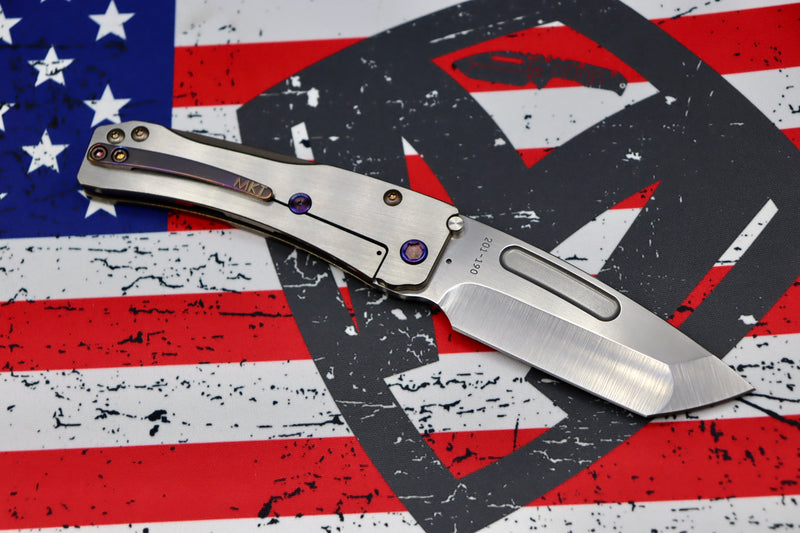Medford Knife Slim Midi Tumbled Tanto S35 & Bronze w/ Silver Flats Handles & Flamed Hardware/Clip