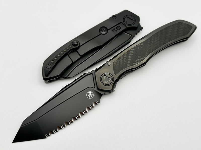 Microtech ANAX Titanium DLC Tanto Fully Serrated M390 & Carbon Fiber Inlay 191C-3DLCTCFITI