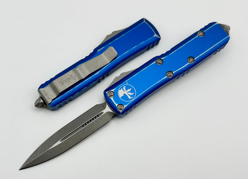 Microtech UTX-85 Double Edge Apocalyptic Standard & Distressed Blue 232-10DBL